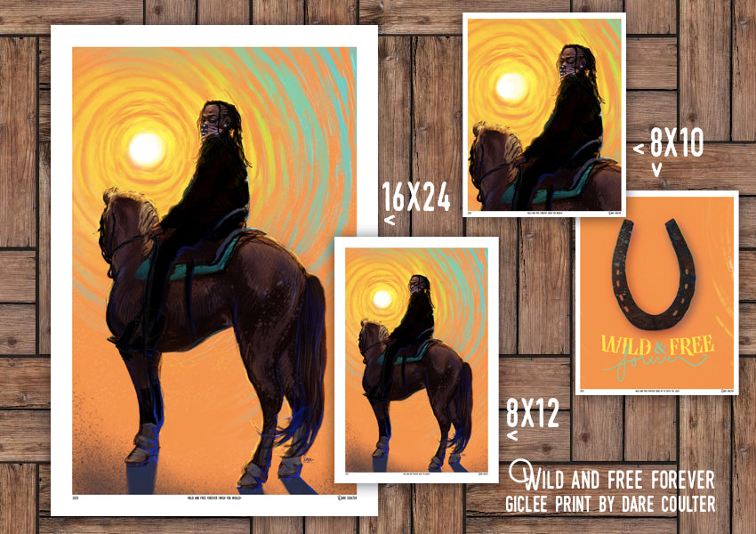 "Wild and Free Forever" giclee black cowboy print