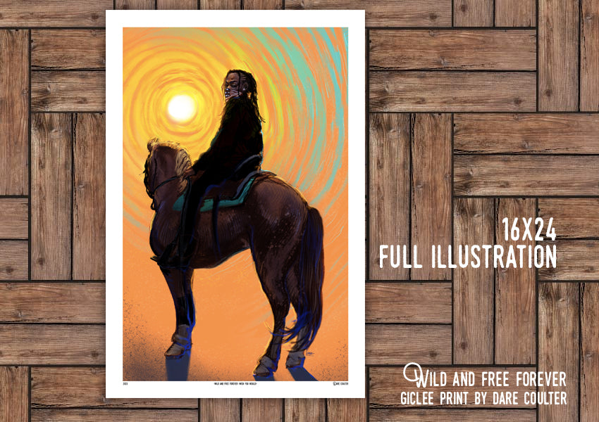 "Wild and Free Forever" giclee black cowboy print